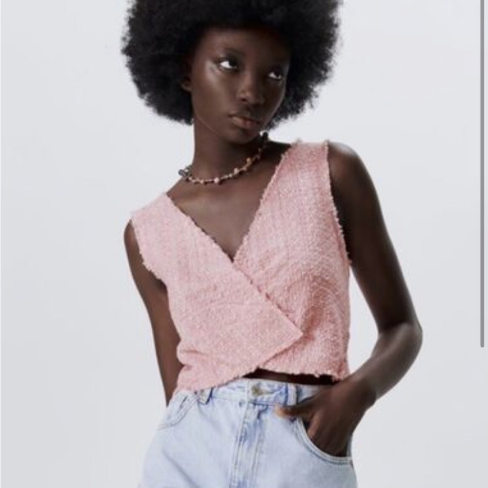 Zara Pink Tweed Wrap Top